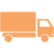 Orange icon in the shape of a box delivery truck. Icon represents direct insurarnce for last mile delivery businesses.