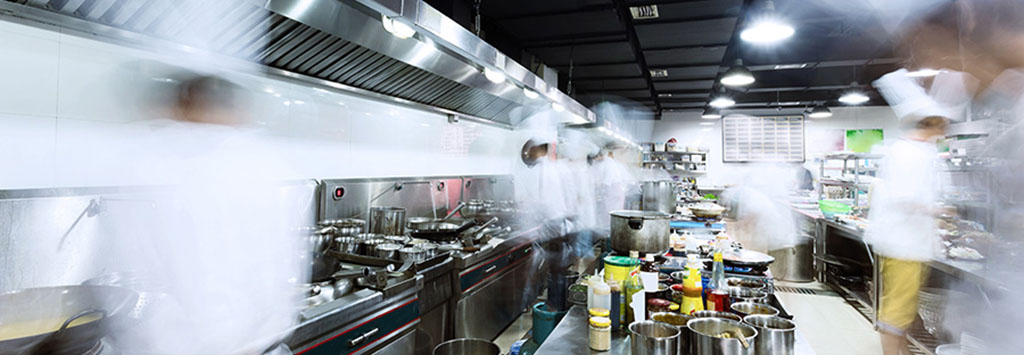 Working commercial kitchen