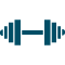 Blue geometric icon of weights. Icon represents direct insurance for franchise gyms and fitness studios.