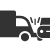Black icon of a bock truck in a car accident. Icon represents owned auto claims.